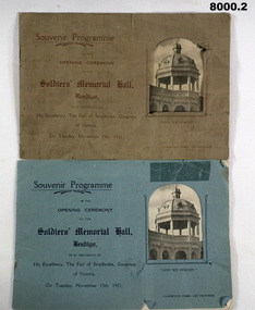 Souvenir programs opening of the SMI Nov 1921.