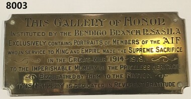 Brass plaque, Gallery of honor.