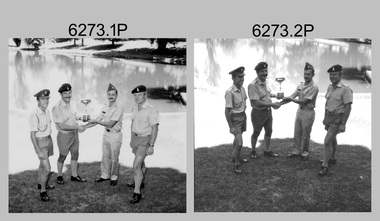 Army Survey Regiment personnel with the Inter-Service Sailing Trophy. c1980.