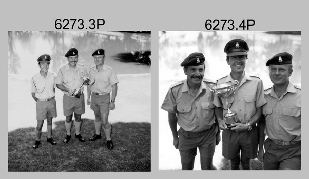 Army Survey Regiment personnel with the Inter-Service Sailing Trophy. c1980.