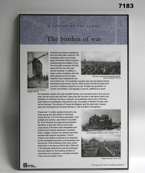 Story board, framed, WW1 "Camera on the Somme". 