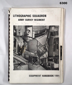 A4 booklet, plastic ring binding, collage of Lithographic equipment on front cover.