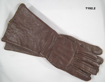 One pair of brown leather gloves.
