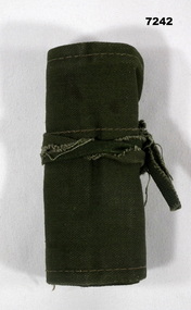 Jungle green coloured roll up sewing kit.