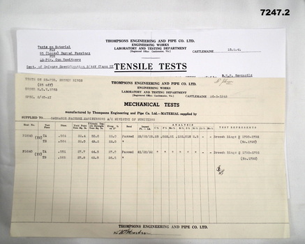 Tests on 25 PDR Gun parts.