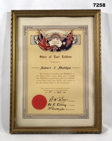 Certificate - CERTIFICATE, FRAMED WW2