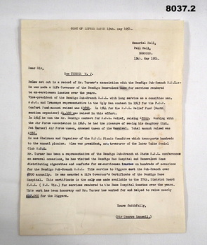 Letter relating to a Life Membership of the RSL.