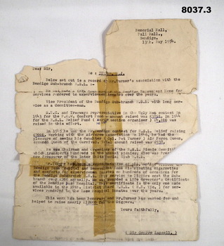 Letter relating to a Life membership of the RSL.