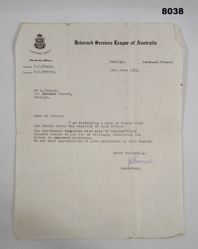Letter of thanks and appreciation RSL.