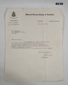 Letter of thanks and appreciation RSL.