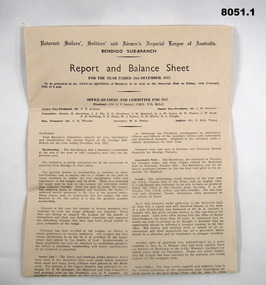 Report and balance sheet for Bendigo RSL 1947.