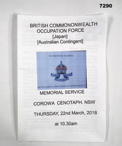 Programme for Memorial Service 2018 BCOF.