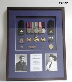 Framed photo and medals, memorabilia of a member of the RAAF. 