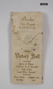 Victory Ball tickets Bendigo RSL 1949.