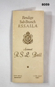 Bendigo RSL Annual Ball tickets 1957.