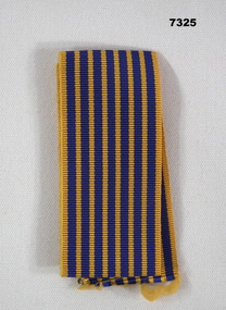 Medal Ribbon with blue and gold stripes.