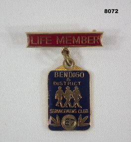 Life membership badge to R Thurlow BDSC.