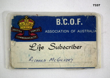 BCOF Association of Australia Life Subscriber card.