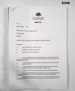 Army Svy Regt Minute, A4 paper, 30 pages