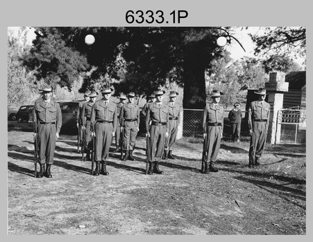 Military Funeral, Harcourt, c1960s. Unidentified civilians and Army Headquarters Survey Regiment personnel