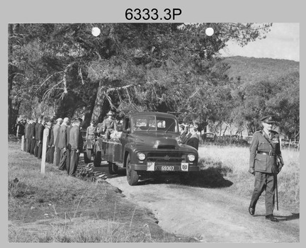 Military Funeral, Harcourt, c1960s. Unidentified civilians and Army Headquarters Survey Regiment personnel