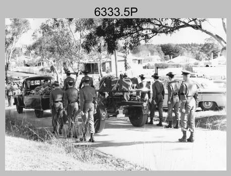 Military Funeral, Harcourt, c1960s. Unidentified civilians and Army Headquarters Survey Regiment personnel