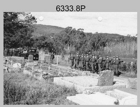Military Funeral, Harcourt, c1960s. Unidentified civilians and Army Headquarters Survey Regiment personnel