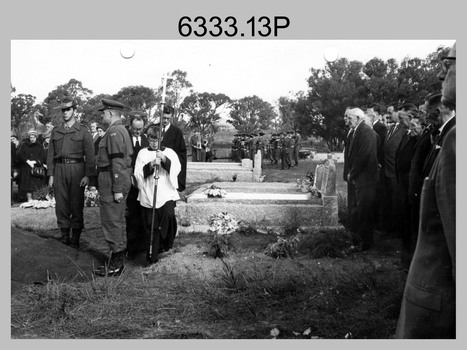Military Funeral, Harcourt, c1960s. Unidentified civilians and Army Headquarters Survey Regiment personnel