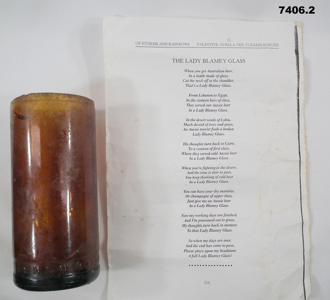 Container - DRINKING GLASS, The NSW Bottle Company, Poem THE LADY BLAMEY  GLASS, 1945