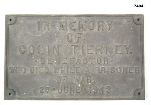 Memorial Plaque to the memory of Colin TIERNEY, WW2