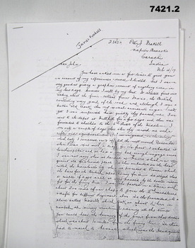 Copy of the letter from the Front WW1.