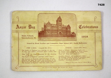 ANZAC Day celebrations card 1918.