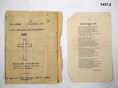 Programme for Memorial Service at Bougainville 1945.