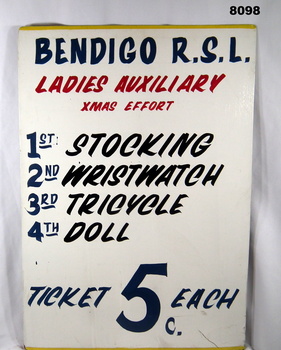 Sign Xmas Raffle RSL Womens Auxiliary.