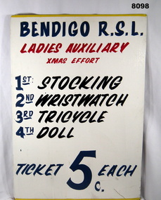Sign Xmas Raffle RSL Womens Auxiliary.
