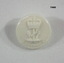 White plastic buttons with navy motif.