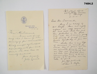 Letters of Sympathy from Politicians.