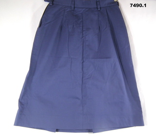 Three blue Polyester uniform skirts.
