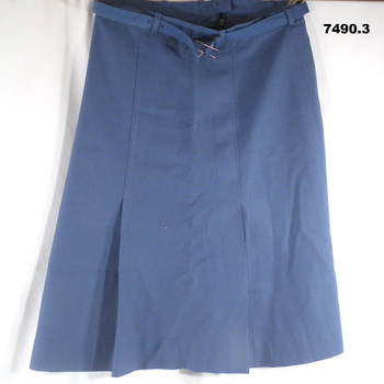 Three blue Polyester uniform skirts.