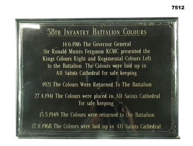 38th Battalion plaque the 38th BN Colours.