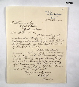 Letter of Sympathy for Mervyn Clive Townsend.