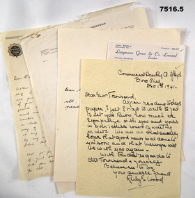 Various letters of Sympathy for Mervyn Clive Townsend.