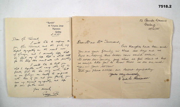 Letters of Sympathy for M.C. Townsend.