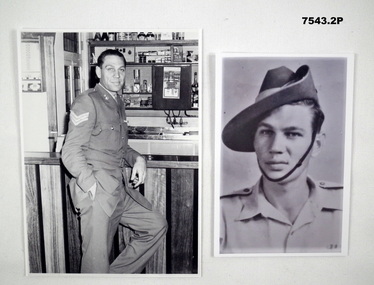 Two photos B & W of the same soldier.