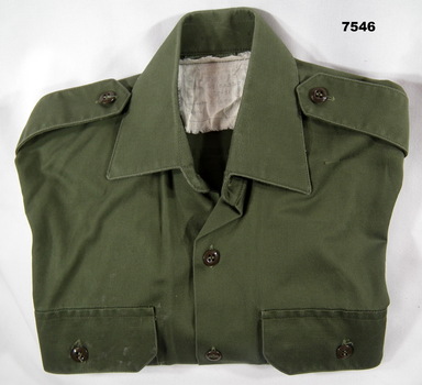 Army work dress shirt with long sleeves.