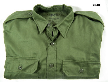 Army work dress shirt with long sleeves.