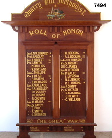 Roll of Honour 1914-1919 Quarry Hill Methodist.