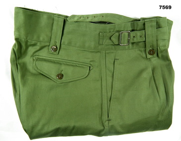 Army green work dress trousers.