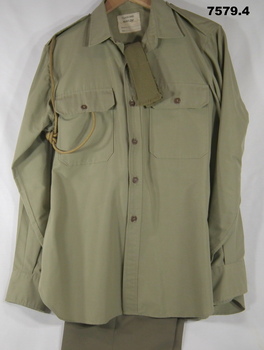 Army shirt, trousers, necktie and lanyard.