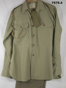 Army shirt, trousers, necktie and lanyard.